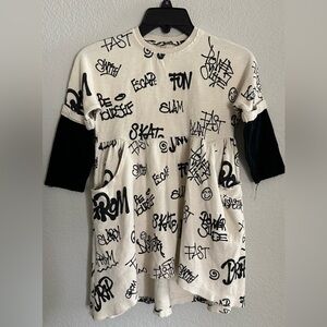 Kids Casual Graffiti Print Dress - Black & White